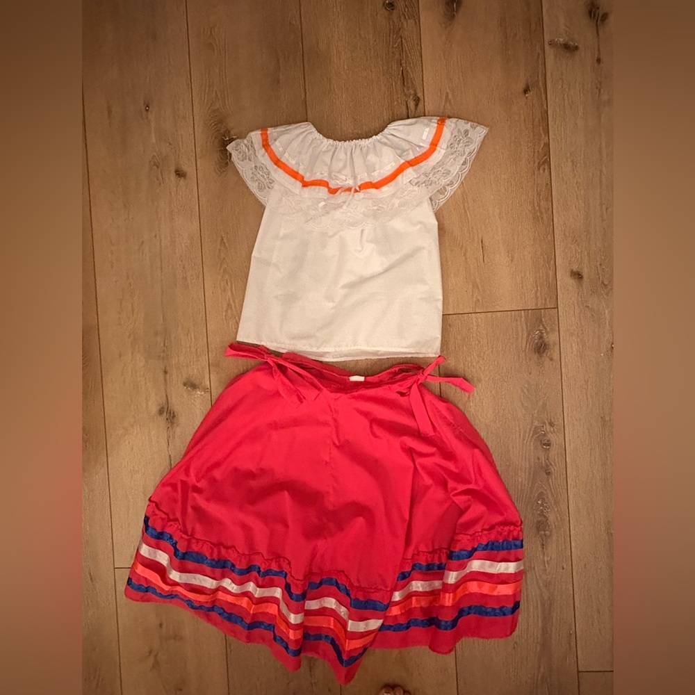White Lace Top and Red Skirt Mexican folklore